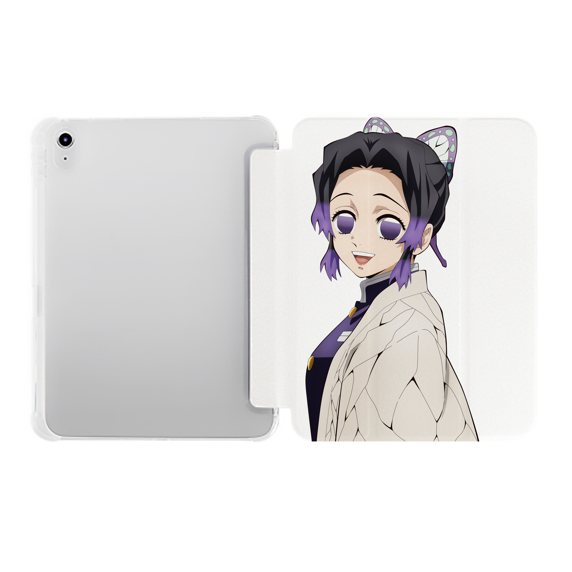 （画像用） 鬼滅の刃（きめつのやいば）蟲柱-胡蝶 しのぶ／こちょう しのぶ Kochou Shinobu IPad ケース ペン収納付き 三つ折りスタンド PUレザー×シリコン 対応機種9.5/10.5/10.9インチ